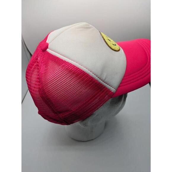 Smiley Face Baseball Hat Cap Glittery Sparkly Pink White OSFA Snapback Trucker - Picture 5 of 6